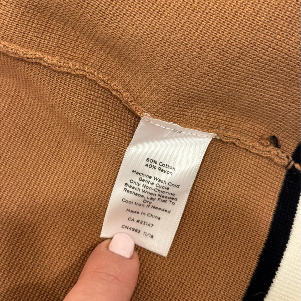 Talbots Open Front Cardigan 2XP Plus Petite Brown White Colorblock Cotton Rayon - Picture 6 of 9